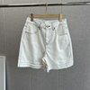 女士水洗纯棉高腰，明线气质显瘦白色，直筒牛仔短裤2023年夏季
