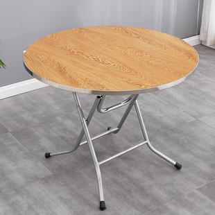 折叠圆桌小圆台面板，不锈钢架大餐桌餐饮，出租房食堂家用吃饭桌子