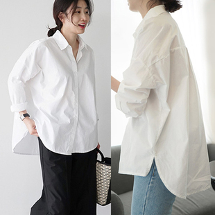 2023年秋季韩国东大门白色衬衫女上衣宽松休闲设计感小众大码胖mm