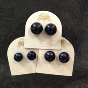 韩国流行纯10k金珍珠(金珍珠)耳钉，女黑紫色扁圆淡水珠时尚个性百搭