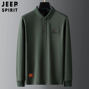 JEEP/吉普男士长袖Polo衫T恤春秋季宽松翻领打底体恤男上衣服