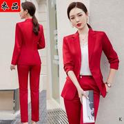 高级感红色西装外套，女秋冬2023气质，小个子职业西服套装工作服