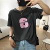 细米定制四面弹圆领磨毛短袖，t恤女韩版撞色字母，简约厚实上衣春新
