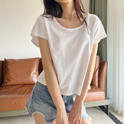 韩版高级感chic潮，通勤纯白色宽松短袖，t恤女棉质透气学生素色上衣