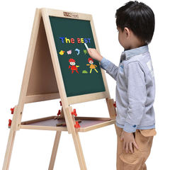 京达玩具七巧板黑板儿童画板可升降双面磁性绘画套装支架式写字板