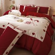 可爱兔子结婚床单四件套红色系少女，心高档婚房喜被新婚庆(新婚庆)床上用品