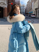 奶蓝色羽绒棉服女2023年冬季新韩版宽松中长款棉衣，外套ins潮