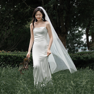 2024新娘结婚礼主婚纱齐地头纱简约双层超仙森系旅拍长款头纱