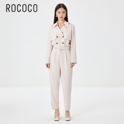 洛可可/ROCOCO秋季风衣型双排扣收腰系带显瘦直筒宽松连体裤