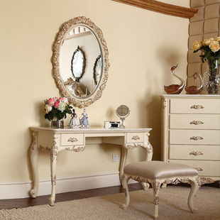 象牙白做旧梳妆台组合欧式白色，化妆台桌，家用设计奢华型梳妆柜定制