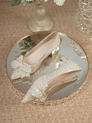 银色粗跟婚鞋新娘鞋主婚纱，水晶亮片高跟鞋2024孕妇，不累脚单鞋