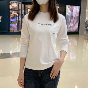 北美CK Calvin Klein女士春秋简约字母圆领长袖T恤基础百搭