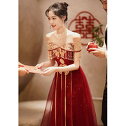 2024中式高腰敬酒服新娘春季酒红色结婚中国风秀禾服回门礼服