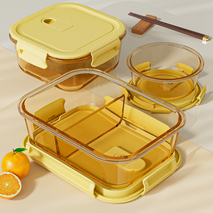 玻璃饭盒微波炉加热专用碗，学生上班族带饭餐盒带盖保鲜分隔便当盒