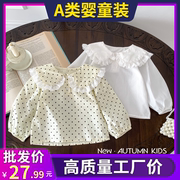 女童波点衬衫 0-5岁秋季韩国童装女宝宝可爱花边领衬衣小童娃娃衫