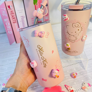 hellokitty保温杯高颜值316不锈钢大容量女生吸管杯学生水杯