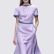 范粉紫色仙气连衣裙2023夏季甜美拼接裙子潮单件中长裙拉链