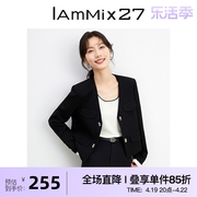 IAmMIX27春秋黑色V领外套女短款修身百搭简约通勤OL休闲西服上衣