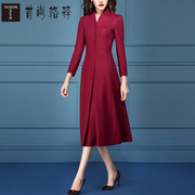 酒红色礼服款高羊毛(高羊毛)含量立体收腰轻奢大气