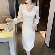 高端设计感白色收腰显瘦连衣裙2023春季女高端气质名媛长裙女