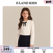 eland kids衣恋童装2024年春季女童软萌娃娃领蝴蝶结长袖衬衫