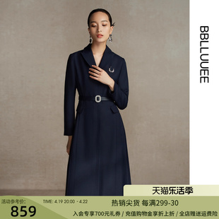 bblluuee粉蓝衣橱，轻奢气质通勤西装连衣裙2023冬装，优雅高腰a字裙