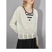 ELLE法式条纹拼接假两件针织衫女2024春装高级感简约显瘦毛衣