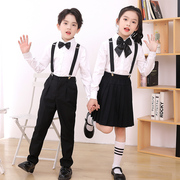 儿童白衬衫长袖黑裤子套装男女孩小学生表演大合唱生日礼钢琴服