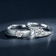 925纯银仿真钻石戒指女一对大钻戒男士结婚求婚订婚情侣对戒婚礼