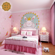 粉色国王兔主题房背景墙壁纸墙布壁画温馨浪漫公主小女孩卧室墙纸