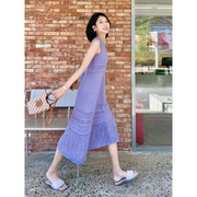紫色镂空无袖针织连衣裙，小众设计感法式气质吊带，背心长裙子女夏季
