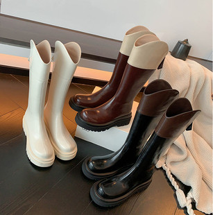 高定版白色骑士靴女厚底高筒靴马丁靴2021靴子长靴长筒靴