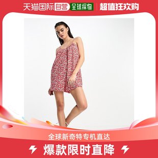 香港直邮潮奢 Glamorous 女士 背面蕾丝吊带罩衫式红色花朵连体衣