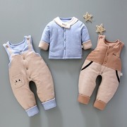 速发冬季男女宝宝双背带裤三件套冬款加厚婴幼儿棉服套装新生