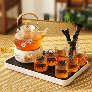 耐热玻璃花茶壶带过滤保温电陶炉煮茶器下午茶具，套装加热蜡烛底座
