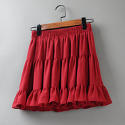 红色百褶半身裙女夏季高腰，a字蓬蓬伞裙小个子，雪纺短裙裤显瘦jk裙