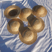 儿童草帽原色麦秆夏季户外男女童学生，大檐遮阳防晒帽沙滩帽太阳帽
