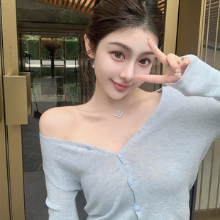 韩女冷白皮48支超细高端30羊毛混纺韩系V领修身显瘦长袖开衫