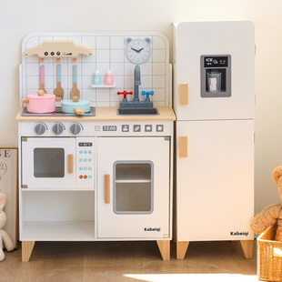 娃娃家木制仿真声光冰箱厨房套装儿童宝宝过家家角色扮演厨房玩具