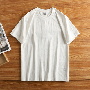 外贸短袖t恤男夏季宽松美式复古纯色休闲打底衫白色纯棉半袖体恤