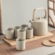 日式茶具套装粗陶陶瓷茶壶，花凉水壶家用提梁，大号复古泡茶壶大容量