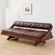 丹麦中古风全实木三人沙发复古樱桃木皮沙发床客厅家具小户型柚木