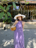 dressholic 度假风紫色挂脖连衣裙 多巴胺海边战裙巴厘岛沙滩裙