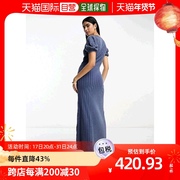香港直邮潮奢asos女士，设计系扣中长茶色水洗蓝色连衣裙