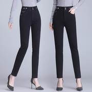 春季黑色弹力女裤，大码瘦高腰牛仔裤小显脚铅笔，裤长年裤子