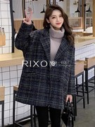 rixoexit法式格子西装，女中长款秋冬韩版宽松小个子加厚外套