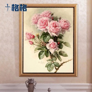 DMC十字绣套件 欧式浪漫花卉 情侣卧室 精美挂画 手绘 粉红玫瑰