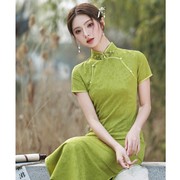 绝美旗袍绿色改良新中式日常可穿高考2024送考妈妈优雅超好看