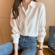 职业白色衬衫女士春秋季高级感气质面试正装衬衣宽松长袖上衣