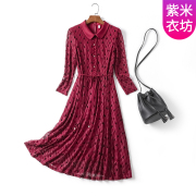 紫米衣坊红色连衣裙女洋气中年妈妈女装春季风衣内搭蕾丝打底裙子